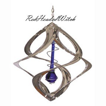 CHROME Silver WIND SPINNER Blue Drop Chime Spinners