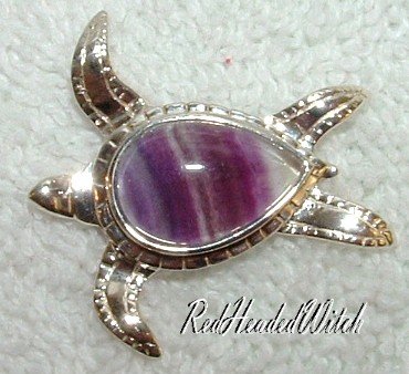 New STERLING SILVER FLUORITE SEA TURTLE PENDANT