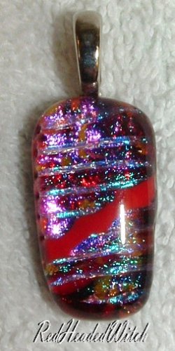 New DICHROIC GLASS PENDANT Red Blue FUSED GLASS Artsy