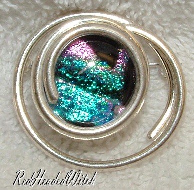 New STERLING SILVER DICHROIC GLASS Swirl PIN PENDANT