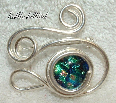 SWIRL PIN Pendant STERLING SILVER Green Peach Blue New