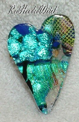 DICHROIC GLASS HEART PIN Black Aqua Blue FUSED GLASS