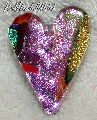 New SPRING Colors DICHROIC GLASS HEART PIN FUSED GLASS