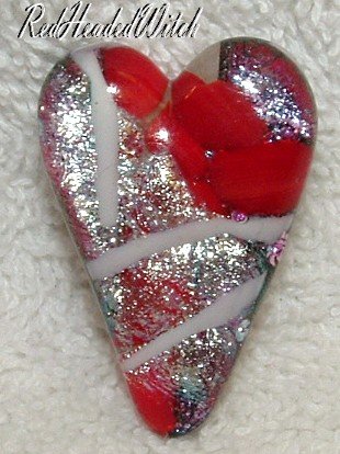 New DICHROIC GLASS HEART PIN RED & SILVER FUSED GLASS