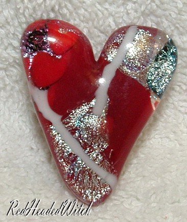 New DICHROIC GLASS HEART PIN RED & SILVER FUSED GLASS