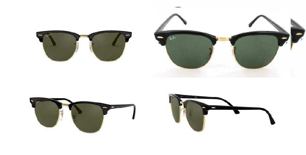 Ray Ban RB3016 Clubmaster Square Sunglasses Black 51 Mm On Gold Green