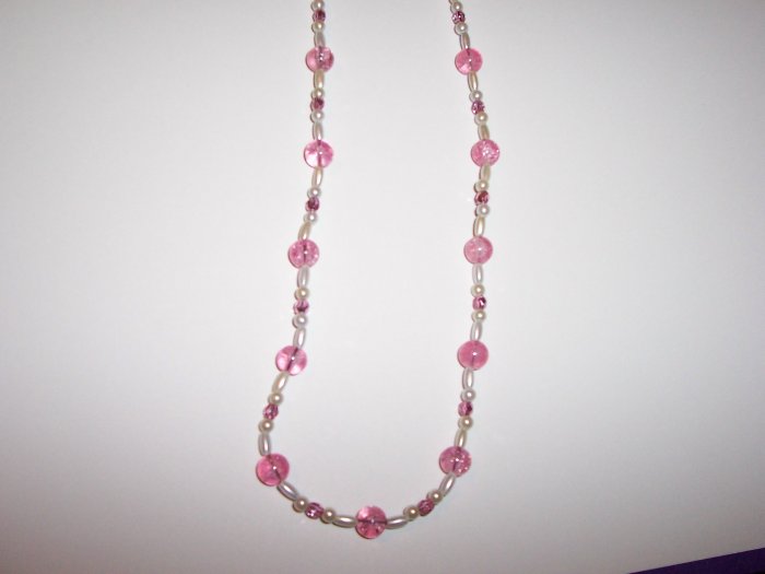 Pink Crackle Beaded Necklace