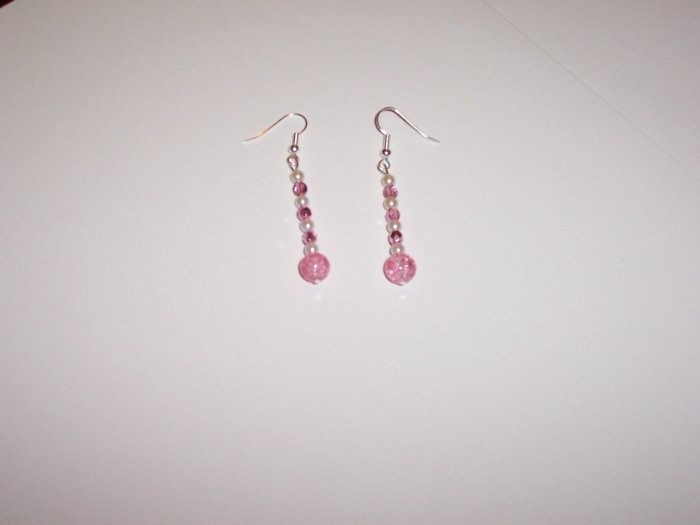 Pink crackle beaded drop earrings