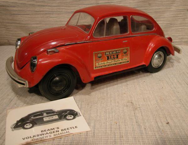 Jim Beam Burbon Whiskey Bottle Red Volkswagen Bug with Registration