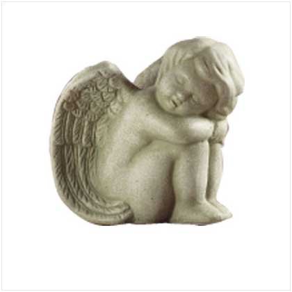 STONE FINISH SITTING ANGEL