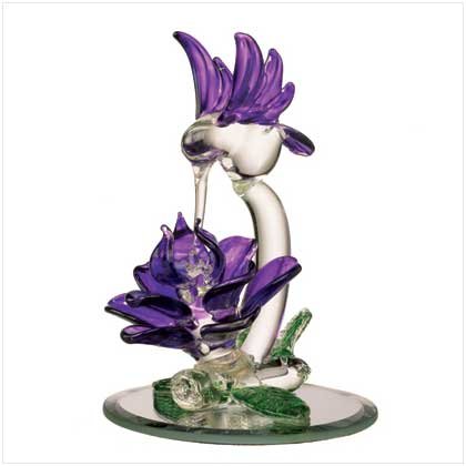 GLASS HUMMINGBIRD/FLOWER SCULP