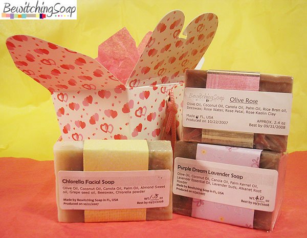 Soap Gift set of cold process soap Olive Rose, Chlorella, Lavender