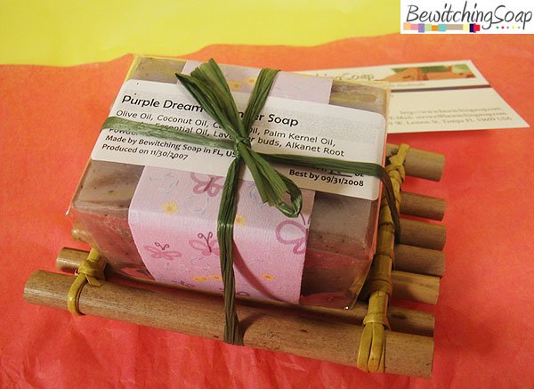 One-Soap gift set w/ Lavender cold-process soap & handmade Bamboo soap dish FREE SHIPPING