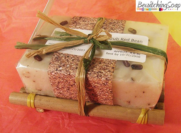 One-Soap gift set w/ Red Bean cold-process soap & handmade Bamboo soap dish FREE SHIPPING