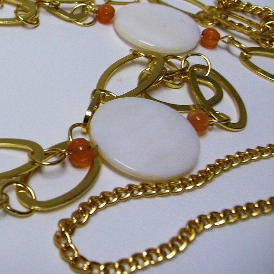 Long Shell And Carnelian Goldplated Necklace