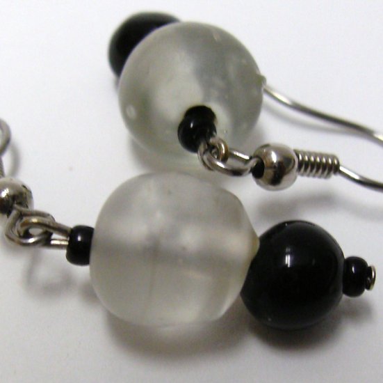Clear And Black Glass Earrings
