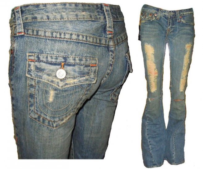 True Religion Joey Jean in Destroyed Gold Rush - Size 26
