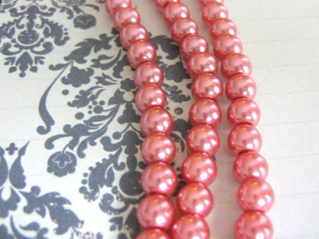 Glass Faux Pearls Pink 8mm Round Beads