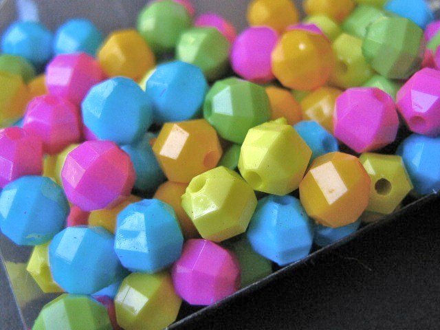 6mm Faceted Round Assorted Opaque Colors Plastic Beads