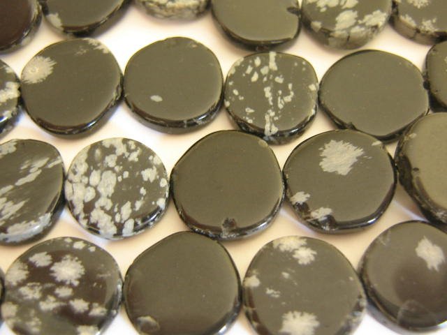 Gemstone Beads Snowflake Obsidian 12mm Coin Black
