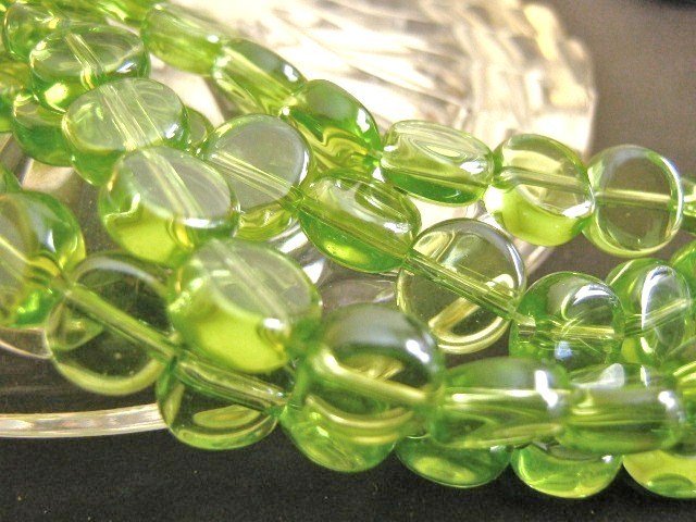 Peridot Green Glass Beads 8mm Coin Transparent