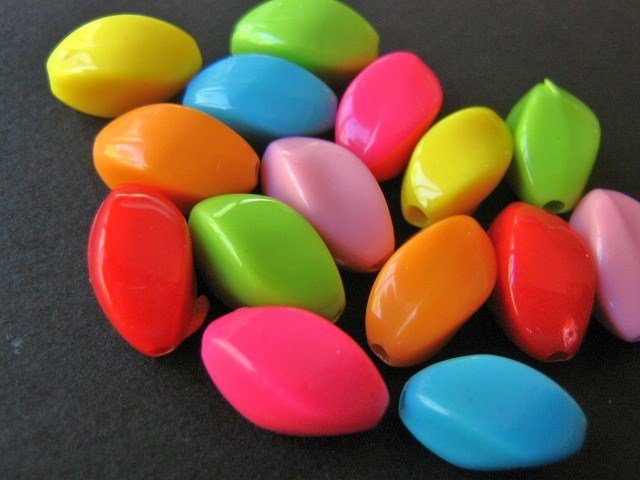 Assorted Opaque 9x13mm Oval Twist Acrylic Plastic Beads