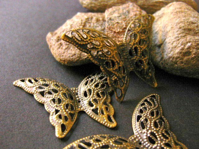 Butterfly Filigree Stamping 27x40mm Antique Bronze
