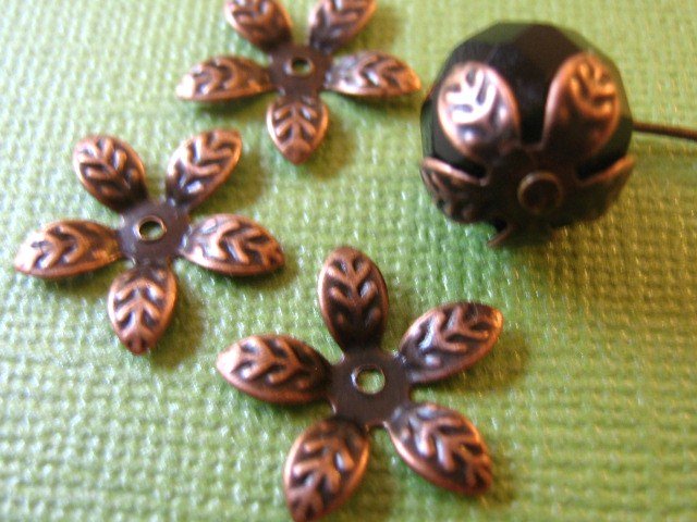 Flower Leaf Bead Caps 15mm Antique Copper