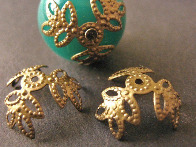 Bronze Finish 12mm - 15mm Flower Leaf Bead Caps