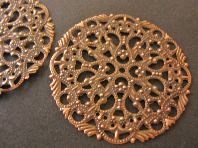 Antique Copper 44mm Round Filigree Stamping Pendant