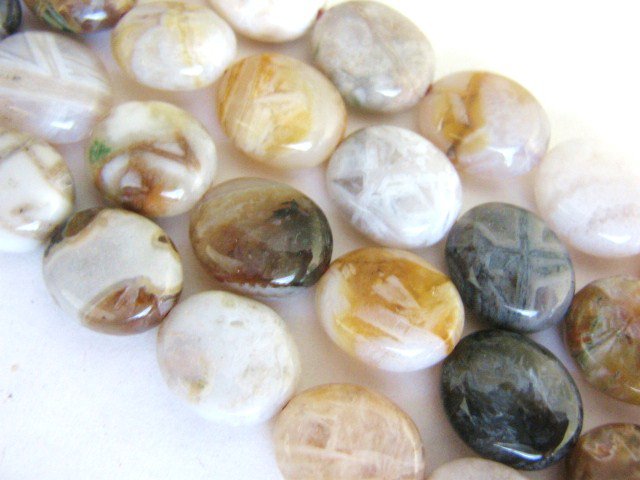 Bamboo Leaf Agate 8x10mm Flat Oval Brown White Gemstone