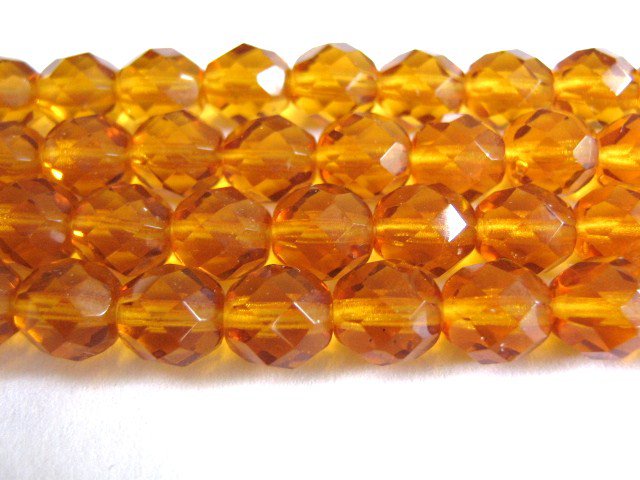 Topaz 8mm Faceted Round Brown Czech Glass Beads