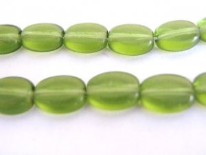 Olivine Green Czech Glass Bead 6x8mm Flat Oval