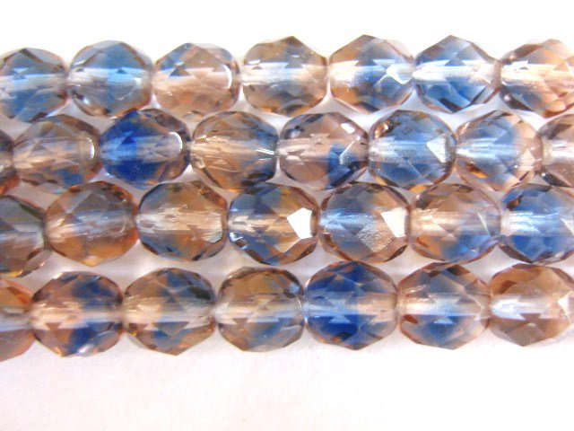 Blue Pink 8mm Faceted Round Czech Glass Beads