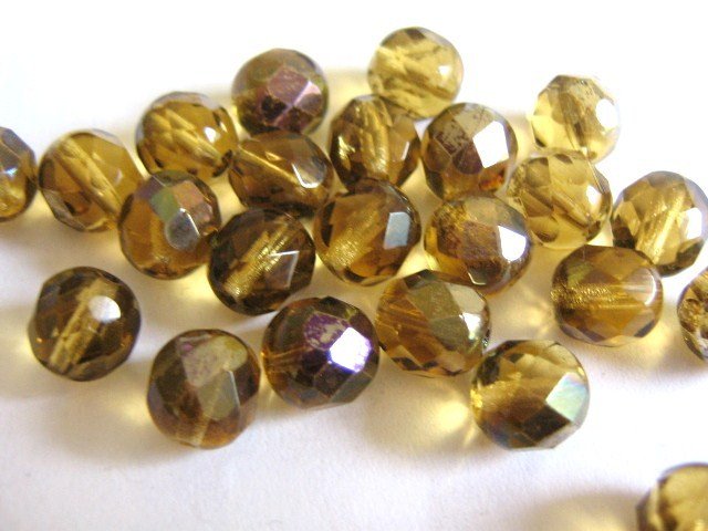 Amber Zarit 8mm Faceted Round Brown Czech Glass Beads