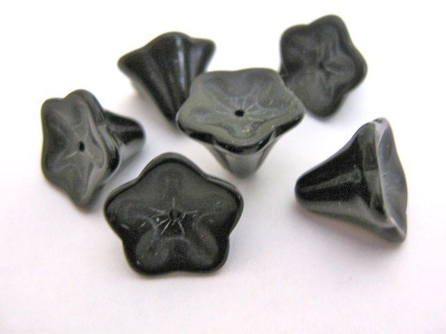 Black Flowers 12x10mm Morning Glory Glass Beads