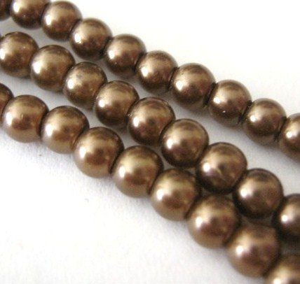 Glass Faux Pearl Beads Brown 10mm Round