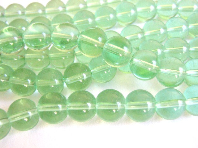 Green 10mm Round Glass Beads Transparent