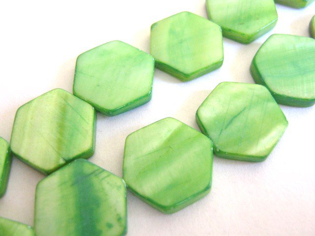 Green Shells 14mm Hexagon Beads