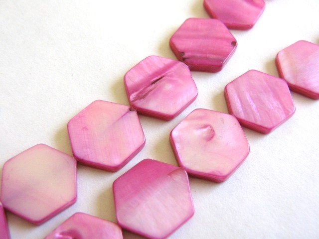 Pink 15mm Hexagon Shell Beads