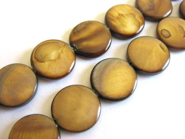 Brown 15mm Coin Shell Beads Flat Round