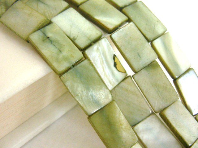 Green 10x15mm Rectangle Shell Beads
