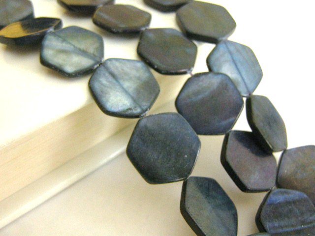 Black Hexagon 18mm Shell Beads