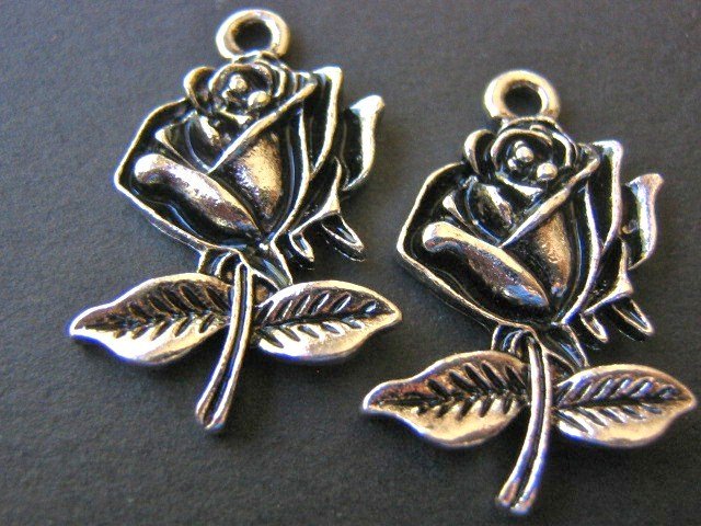 Rose Flower Charm 25x17mm Silver Plated Finish