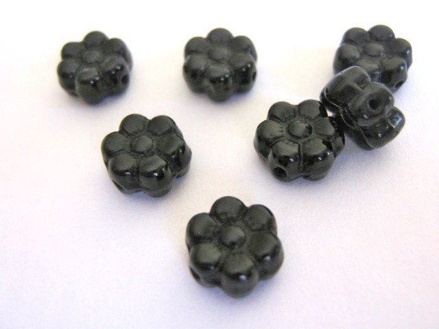 Jet Black 8mm Daisy Flower Czech Glass Beads