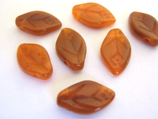 Hyacinth Carmel 8x12mm Leaves Orange Czech Glass Beads