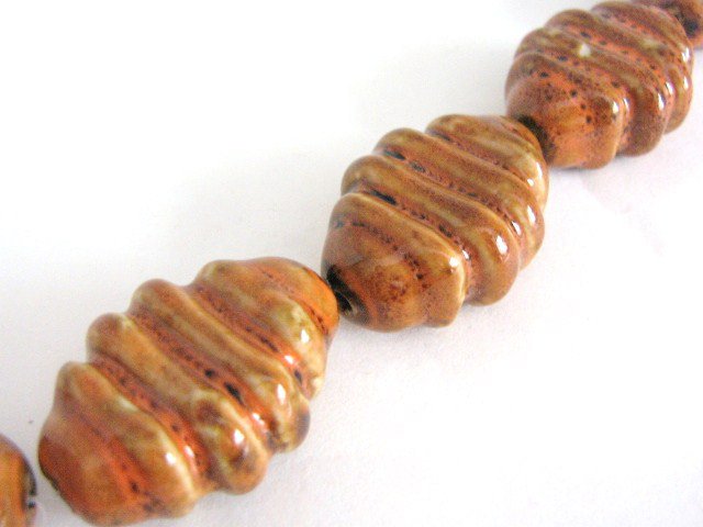 Orange 36x26mm Flat Oval Beehive Porcelain Beads