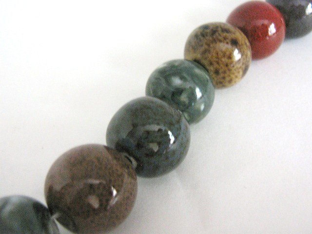 Green Red Brown 16mm Round Porcelain Beads