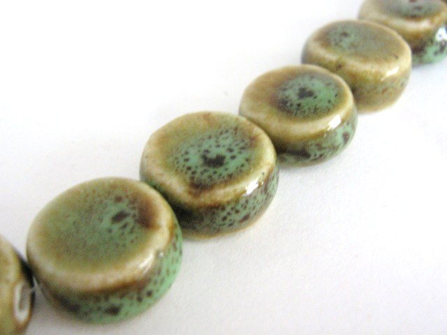 Honey Green 16mm Coin Porcelain Beads Flat Round