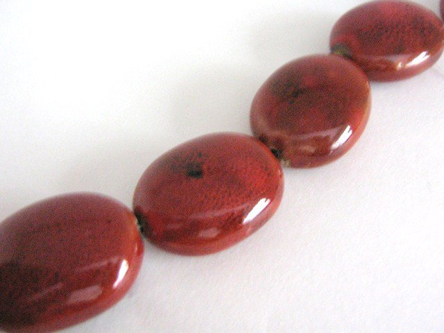 Red 28x22mm Flat Oval Porcelain Beads